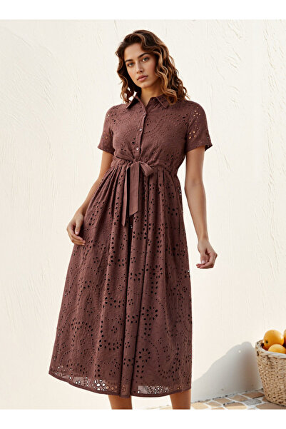 2Xtremz فستان شيفلي قميصي منسوج بياقة وأكمام قصيرة