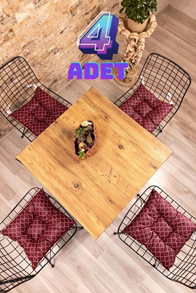 Znp Home Seat | 4'Lü Pofuduk Bağcıklı Desenli Sandalye Minderi