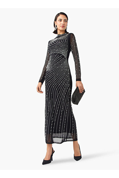 2Xtremz 2Xtremz Mesh Embellished Dress with Long Sleeves and High Neck