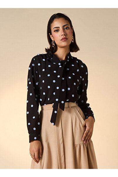2Xtremz All-over Polka Dot Print Top With Pussybow Neck