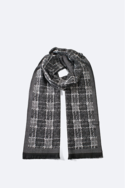 Avva Men's Gray Tassel Patterned Shawl A32Y9403