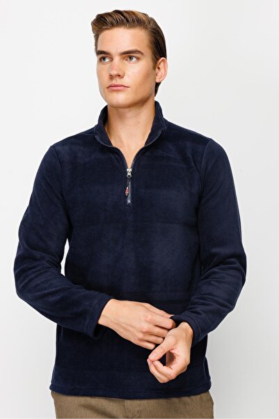İgs Men's Navy Blue Half Zipper Fleece