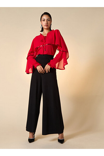 2Xtremz Textured Cape Top With Tie-up Detail And Long Sleeves