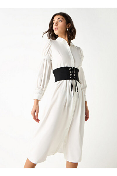 2Xtremz Midi Shirt Dress With Puff Sleeves And Corset Belt