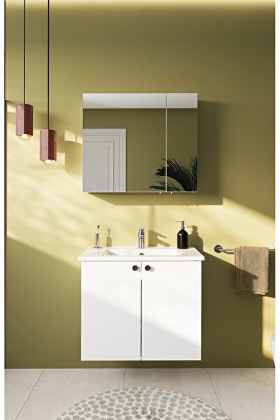 VitrA Shift T20 Banyo Dolabı Seti 80 cm – Lavabo, Dolaplı Ayna ve Batarya Dah...