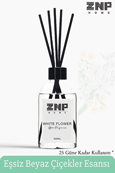 Znp Home Beyaz Çiçekler | Çubuklu Oda Kokusu Esansiyel Uçucu Diffuser 50ml