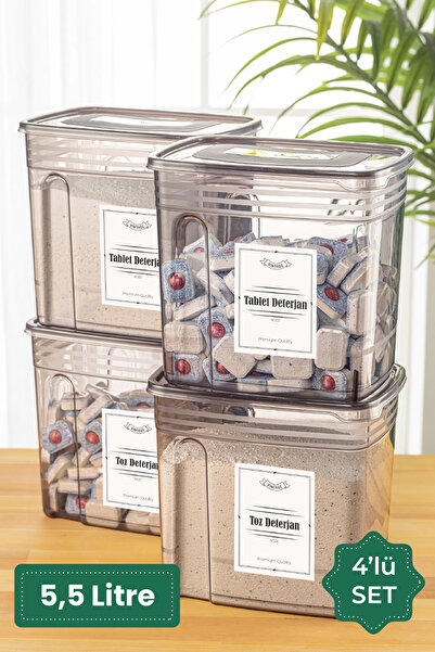 Vienev 4lü 5,5 Litre Strip Mega Boy Deterjan Saklama Kutusu Antrasit