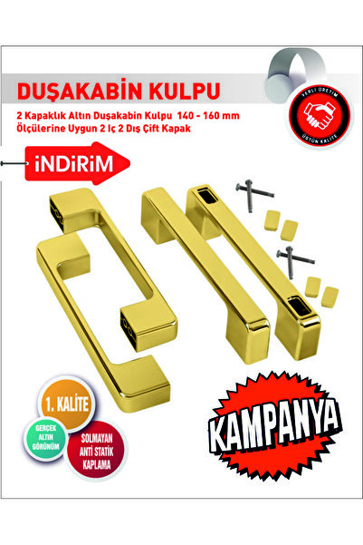 icereklam Duşakabin Cam Kapı kare Kulp 4 Adet Duşakabin Kolu Gold 14-16 cm