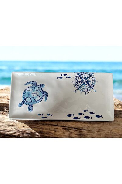 Home Mavi Balık Desenli Dikdörtgen Sunum Tabağı 36*16 cm