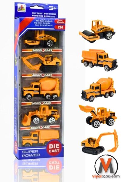 viyolmarketim 5’li Metal İnşaat Araçları Seti – Gerçekçi İş Makinaları Oyunca...