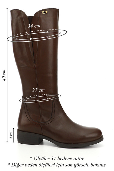 GÖNDERİ(R) Γυναικείες / Κορίτσια Καφέ Αντίκες Μπότες από Γνήσιο Δερμάτινο Χοντρό Τακούνι με Φερμουάρ