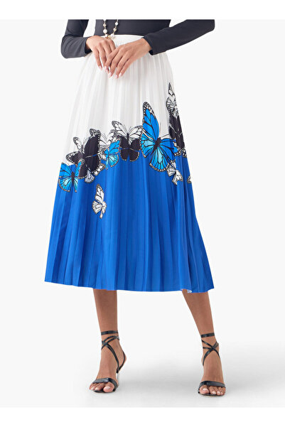 2Xtremz تنورة ميدي مطوية مطبوعة بحزام خصر مطاطي