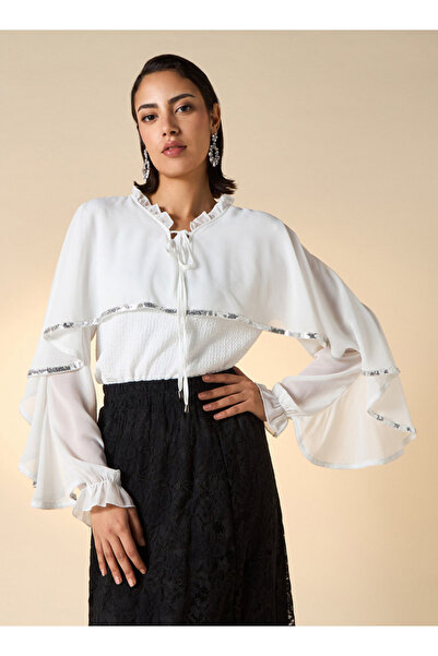 2Xtremz Textured Cape Top With Tie-up Detail And Long Sleeves