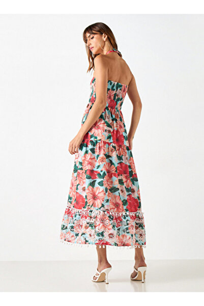 2Xtremz All-Over Floral Print Halter Dress with Shirred Detail