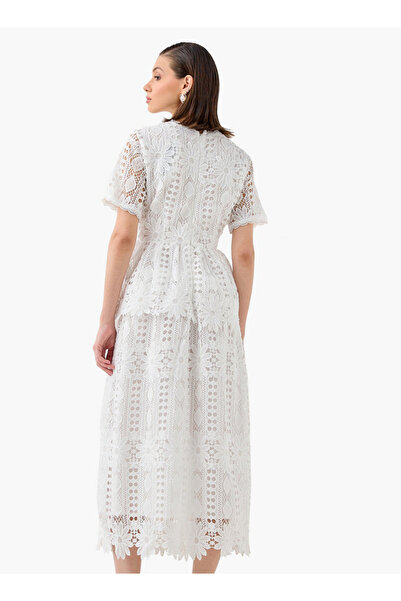 2Xtremz Lace Textured A-line Dress with Round Neck and Short Sleeves