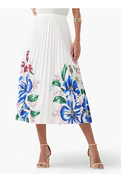 2Xtremz تنورة ميدي مطوية بطبعات الأزهار مع حزام خصر مطاطي