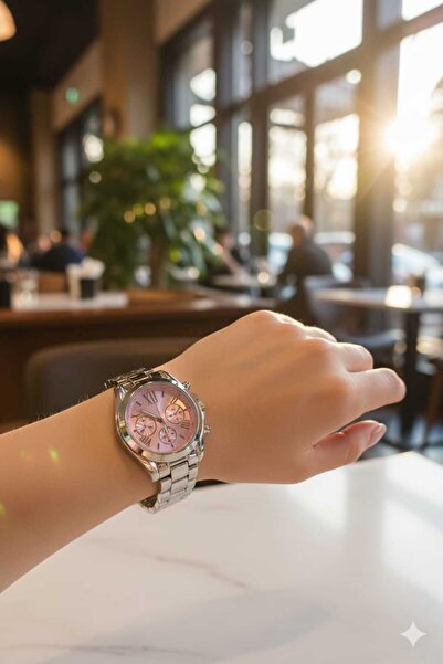 SPECTRUM PREMİUM ساعة يد نسائية من Spectrum Premium بسلك معدني فضي وردي اللون