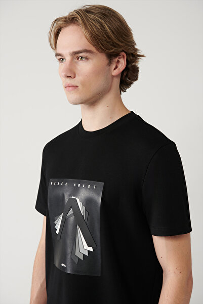 Avva Ανδρικό μπλουζάκι με στάμπα με λαιμόκοψη με στάμπα με κανονική εφαρμογή A41Y1008