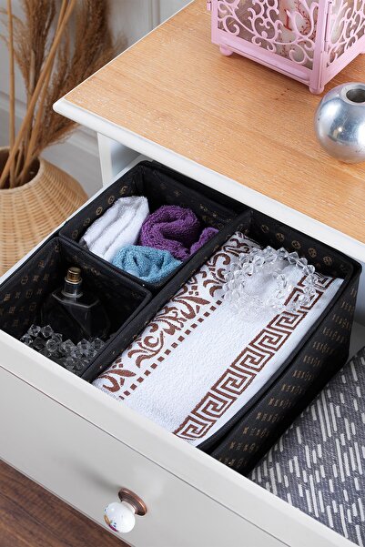 Znp Home منظم أدراج مكون من 4 قطع مكون من 3 أقسام| منظم أسود