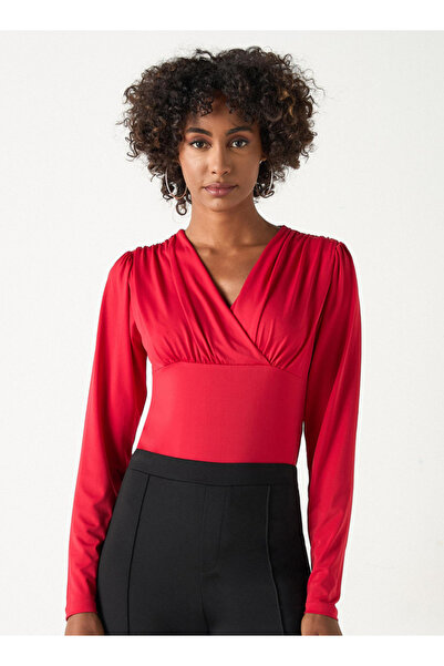 2Xtremz Solid Shaping Bodysuit With V-neck And Long Sleeves