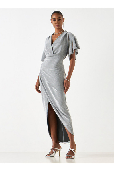 2Xtremz Textured Dress With V-neck And Flutter Sleeves