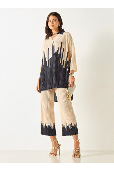 2Xtremz Printed High-low Top With Collar And 3/4 Sleeves