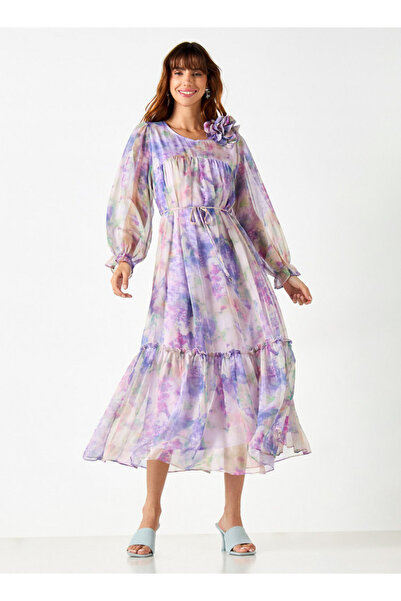 2Xtremz فستان مطبوع بالكامل بأكمام واسعة وحزام رباط