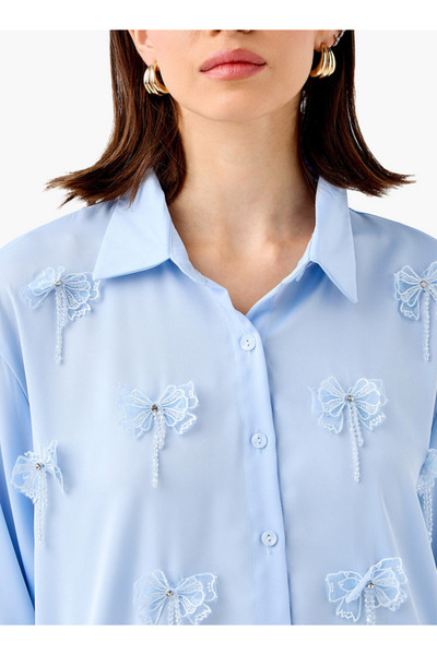 2Xtremz Embellished Bow Applique Shirt with Long Sleeves