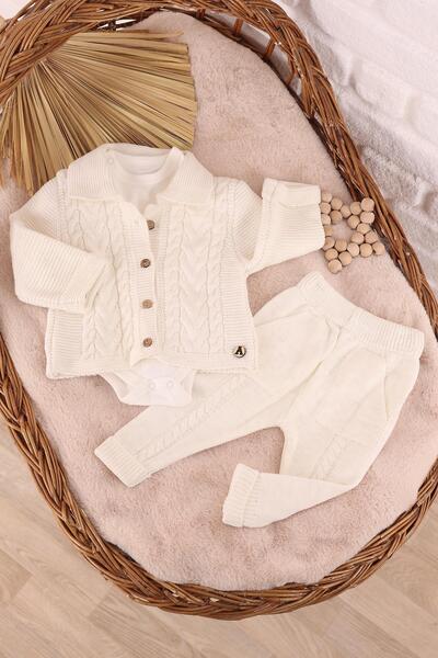 kidello Ecru Bodysuit Knitted 3-Piece Baby Set