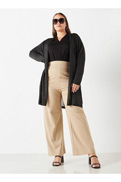 Ulla Popken Plus Size Textured Shrug with Long Sleeves and Pockets