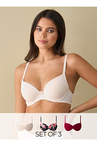 FAV مجموعة من 3 قطع - حمالة صدر نصفية مطبوعة مع إغلاق بخطاف وعين