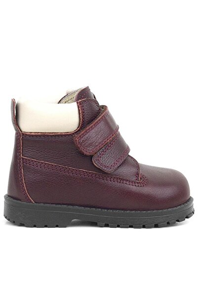 Rakerplus Neson Genuine Leather Claret Red Fur Velcro Baby Boots