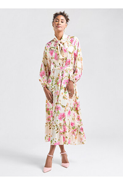 FAV All-Over Print Shirt Dress with Long Sleeves and Flounce Hem