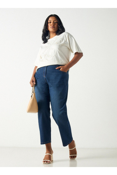 Ulla Popken Plus Size Floral Embroidered Round Neck T-shirt With Short Sleeves