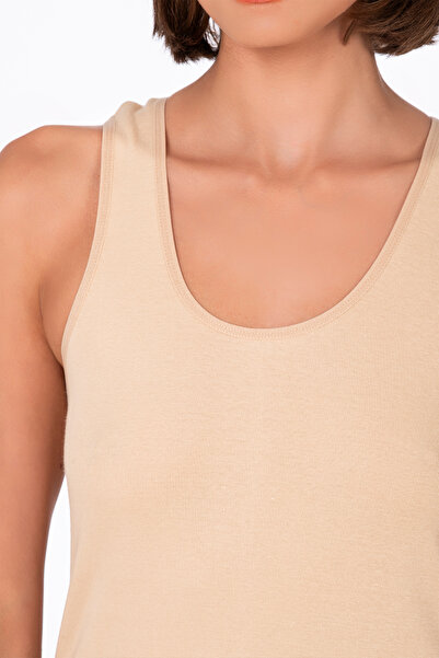 Kompedan Kadın Pamuklu Ribana Kalın Askılı Atlet 3'lü Paket | Ten K0111