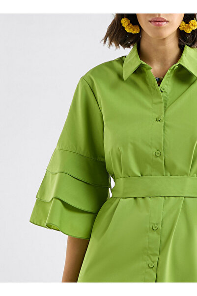 FAV Solid Shirt Dress with Ruffle Sleeves and Belt