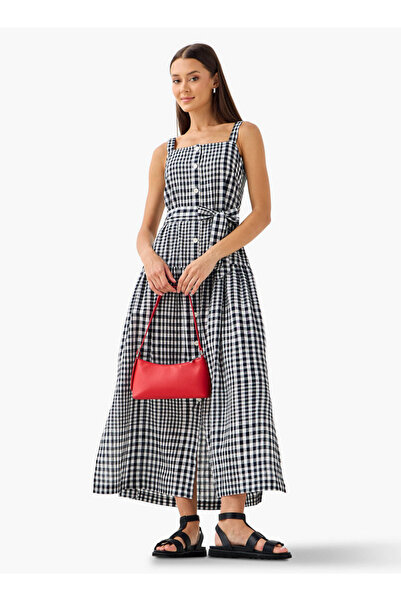 Lee Cooper Checked Sleeveless Tiered Dress with Square Neck