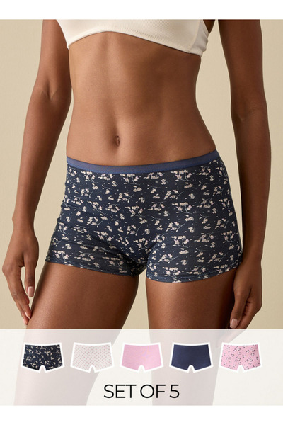 FAV مجموعة من 5 قطع - سراويل داخلية قصيرة متنوعة بحزام خصر مطاطي