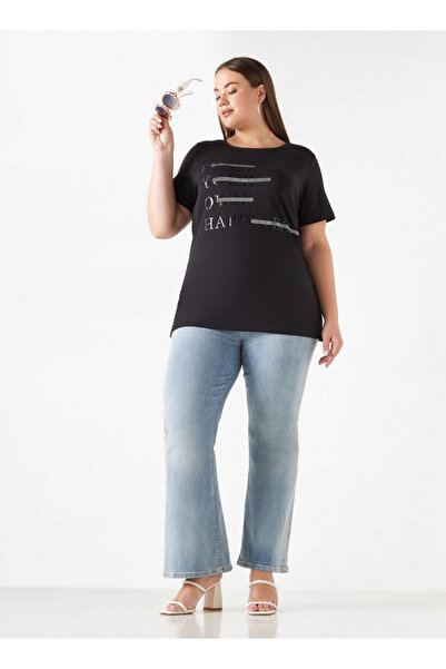 Ulla Popken Plus Size Ulla Popken Printed T-shirt with Round Neck and Short Sleeves