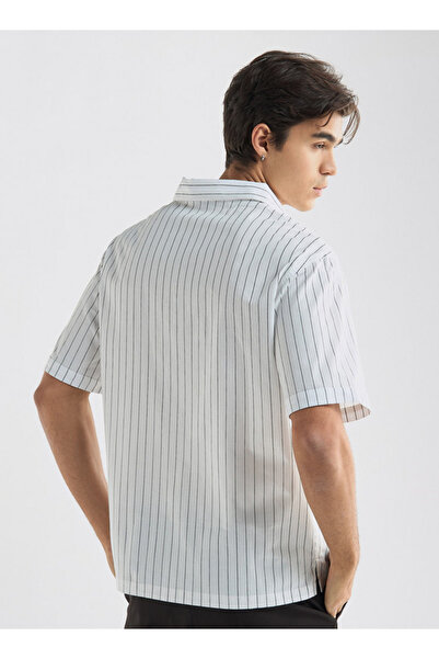 FAV Regular Fit Striped Shirt with Camp Collar and Short Sleeves