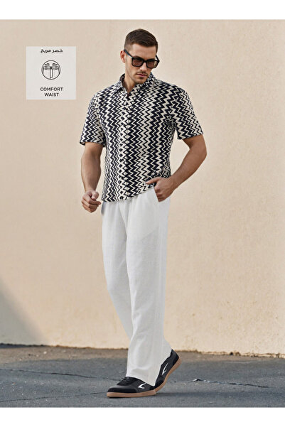 Iconic Regular Fit Textured Trousers with Pockets