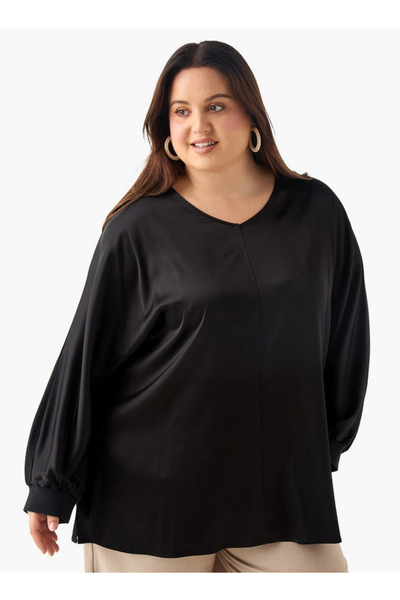 Ulla Popken 34 SLEEVE SATIN V NECK BLOUSE