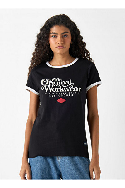 Lee Cooper Typographic Print T-Shirt with Crew Neck and Short Sleeves