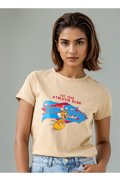 SP Characters Tom & Jerry Print Cropped T-shirt with Crew Neck