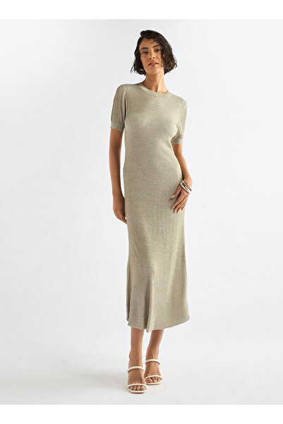 FAV Ribbed Midi Sheath Dress with Short Sleeves