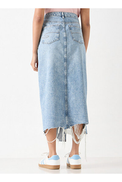 Lee Cooper Ripped Detail Asymmetric Denim Skirt With Pockets