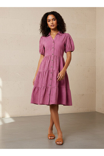 FAV فستان شيفلي النسائي متعدد الطبقات مع ياقة