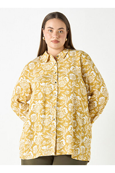 Ulla Popken قميص بمقاس كبير بطبعة زهور كاملة وأكمام طويلة