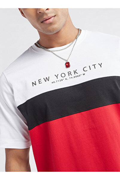 FAV Colourblock T-shirt with Crew Neck and Short Sleeves