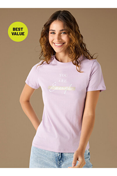 FAV تي شيرت بطبعة شعار وأكمام قصيرة